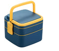 Double Layer Airtight Square Lunch Box with 2 Compartment, Handle & Push Lock