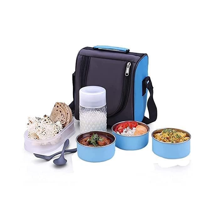 Stainless Steel Lunch Box Set of 5 with Bag (Capacities - 50ml, 225ml, 375ml, 550ml, 375ml)