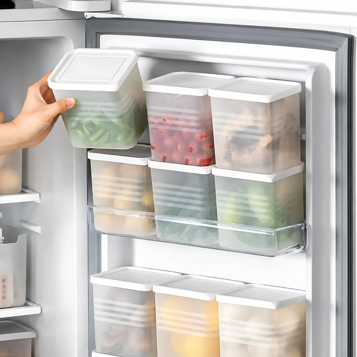 Fridge Storage Boxes (Pack of 6) Freezer & Refrigerator Organizer Containers Kitchen