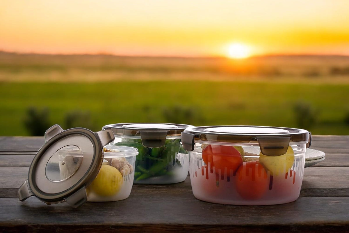 3 Piece Airtight Storage Container | Round Food Container Box With Tick Tock Lid