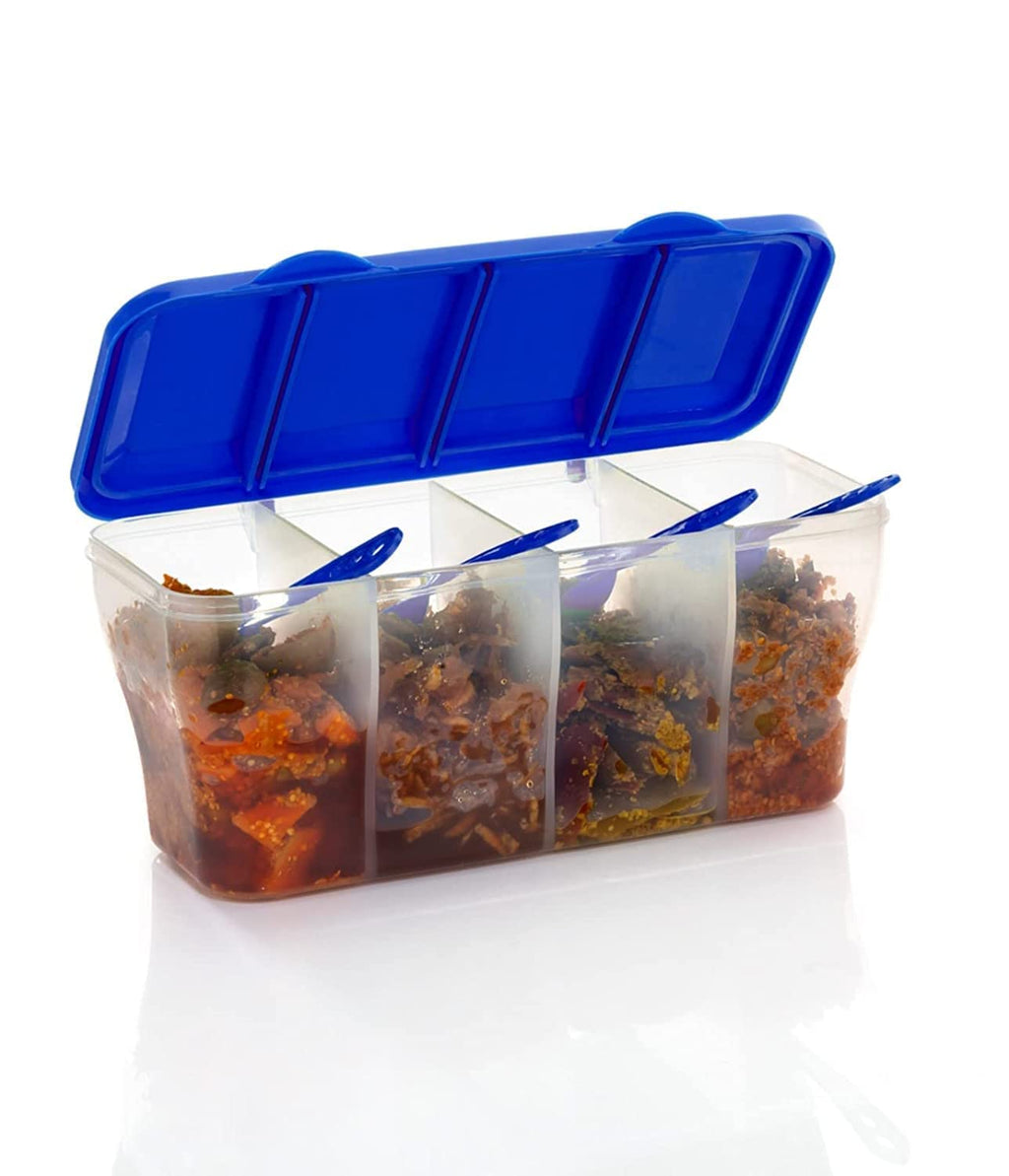 Multipurpose Plastic Spice Storage Container Box with 4 Compartments and Spoons