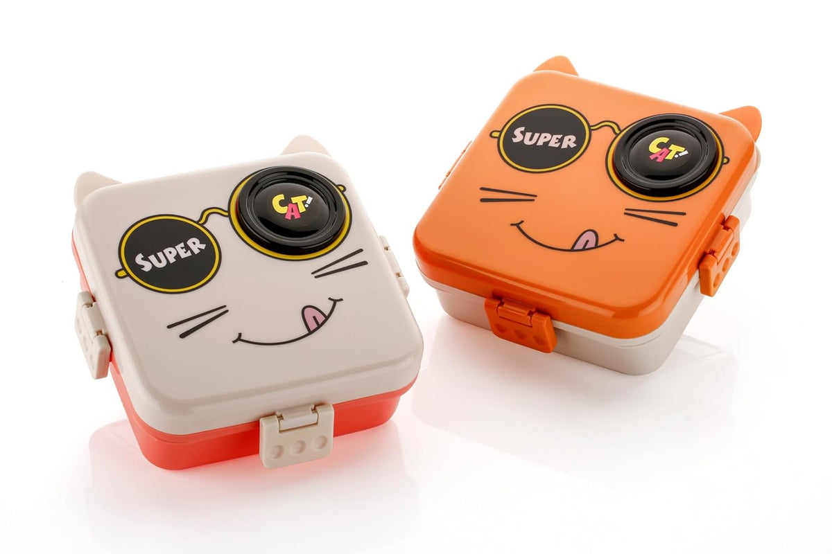 Kids Cat Design Lunch Box with Airtight Lock Lid – BPA Free Plastic Tiffin Box