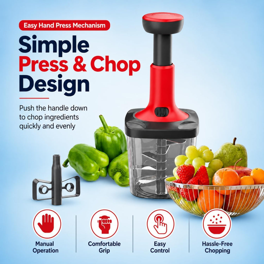 Manual Hand Press Vegetable Chopper For Kitchen Use With Stainless Steel Blades