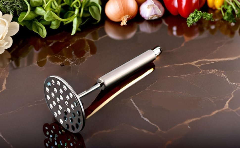Stainless Steel Potato Masher for Kitchen Pav Bhaji Masher with Round Perforated Plate