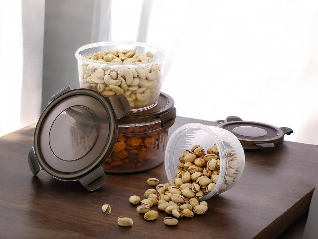 3 Piece Airtight Storage Container | Round Food Container Box With Tick Tock Lid