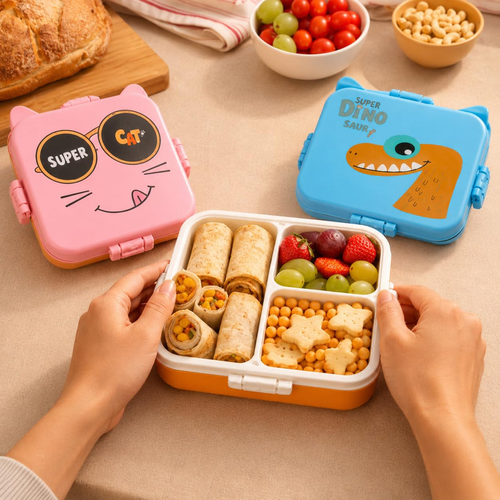 Kids Cat Design Lunch Box with Airtight Lock Lid – BPA Free Plastic Tiffin Box