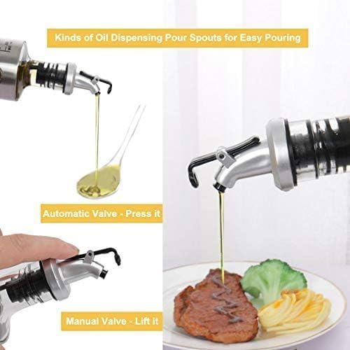 Glass Oil Dispenser Bottle, 500ml | Measuring Scale, Leak-Proof Auto Flip
