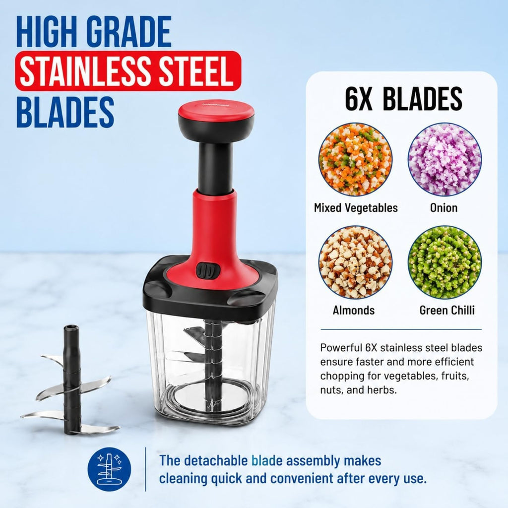 Manual Hand Press Vegetable Chopper For Kitchen Use With Stainless Steel Blades