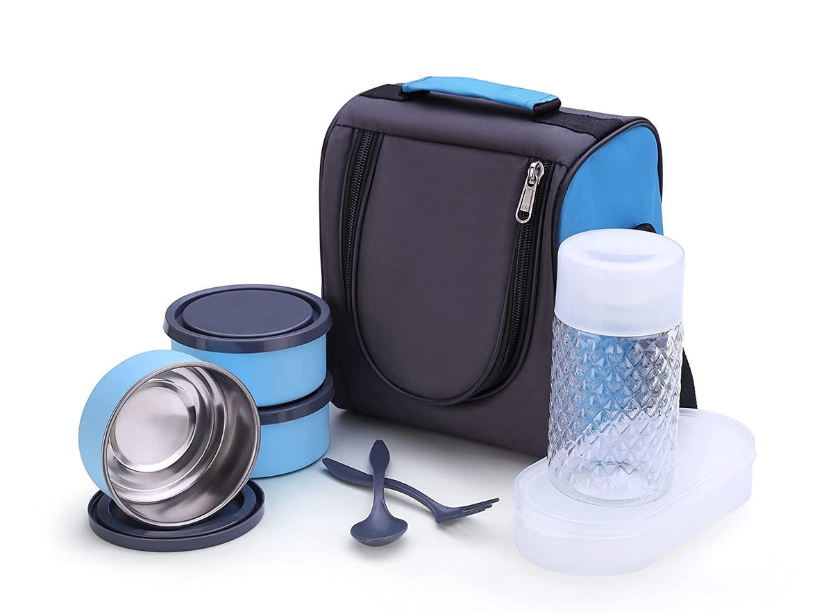 Stainless Steel Lunch Box Set of 5 with Bag (Capacities - 50ml, 225ml, 375ml, 550ml, 375ml)