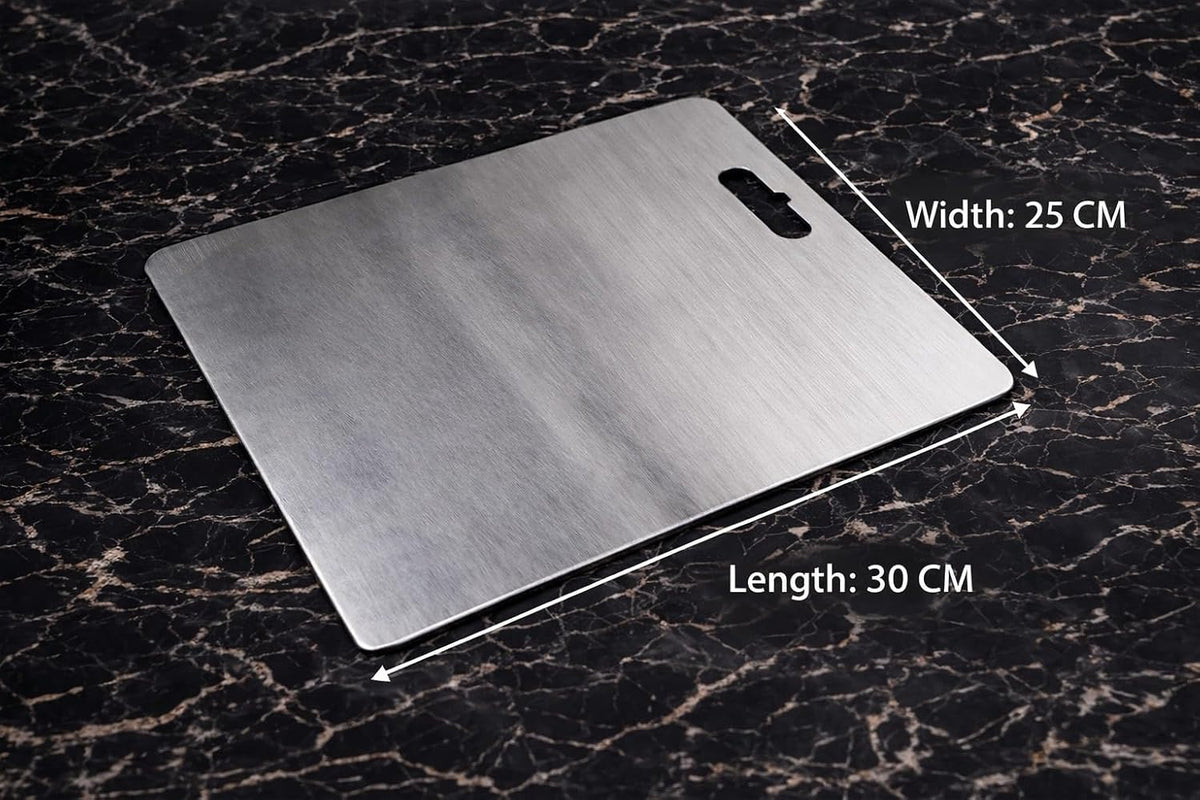 Stainless Steel Cutting Board with Handle, Silver, Rectangular Kitchen Chopping Board