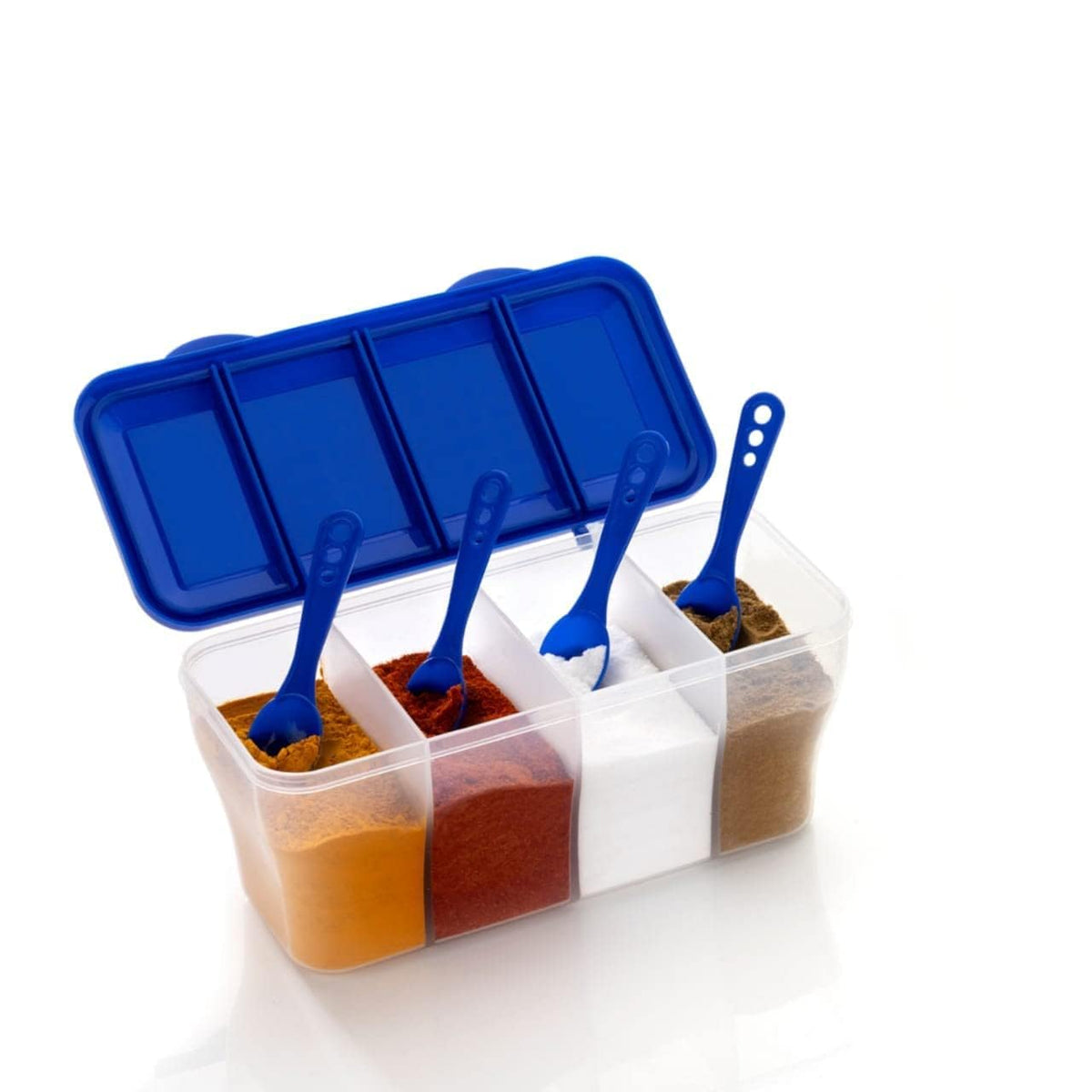 Multipurpose Plastic Spice Storage Container Box with 4 Compartments and Spoons