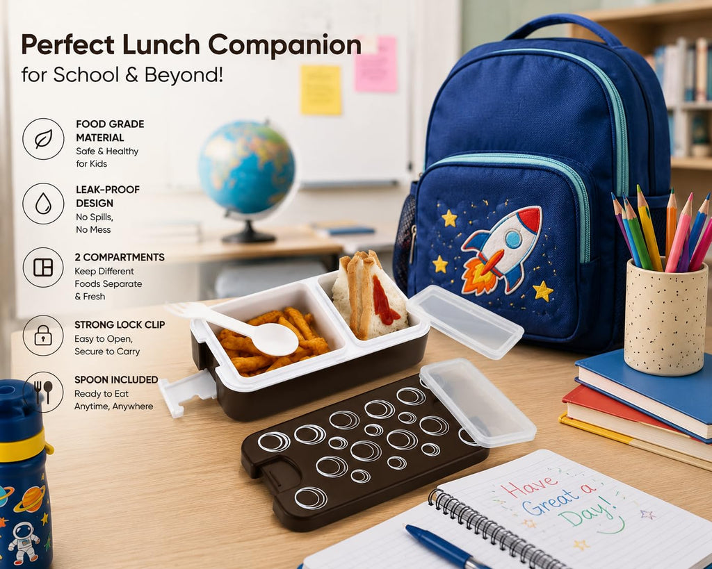 Plastic Lunch Box with 2 Compartments, Airtight Food Container for School & Office Meals
