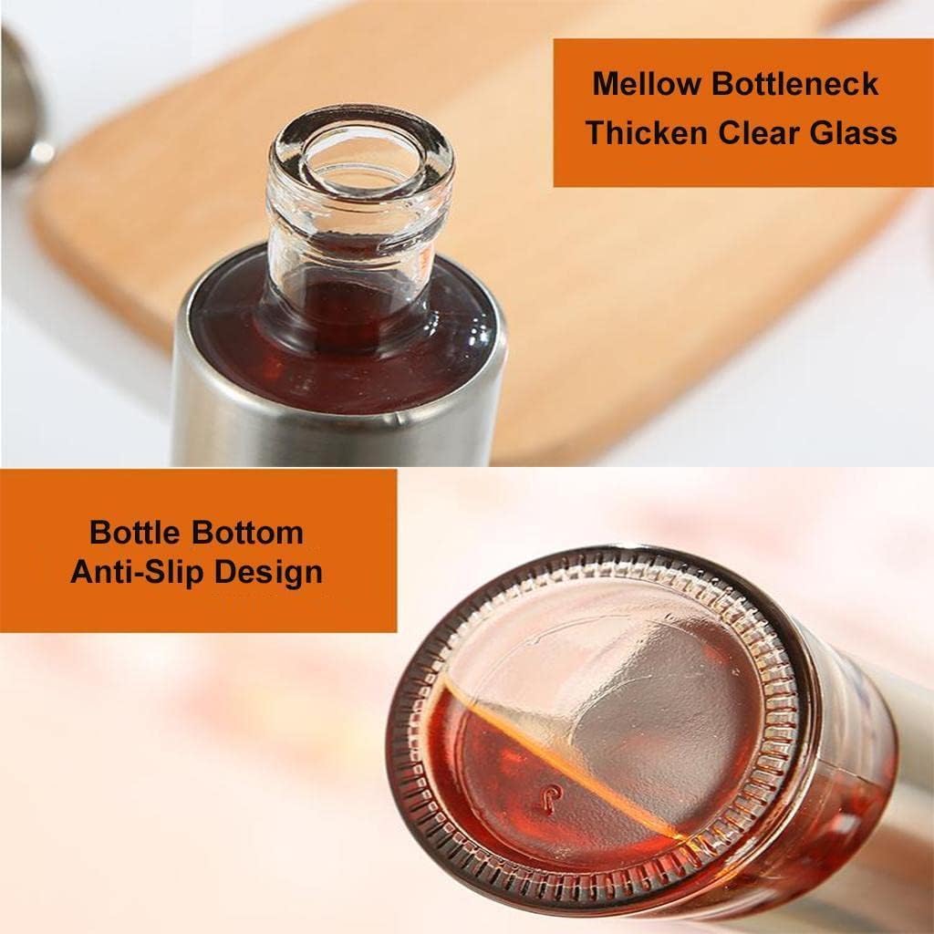 Glass Oil Dispenser Bottle, 500ml | Measuring Scale, Leak-Proof Auto Flip