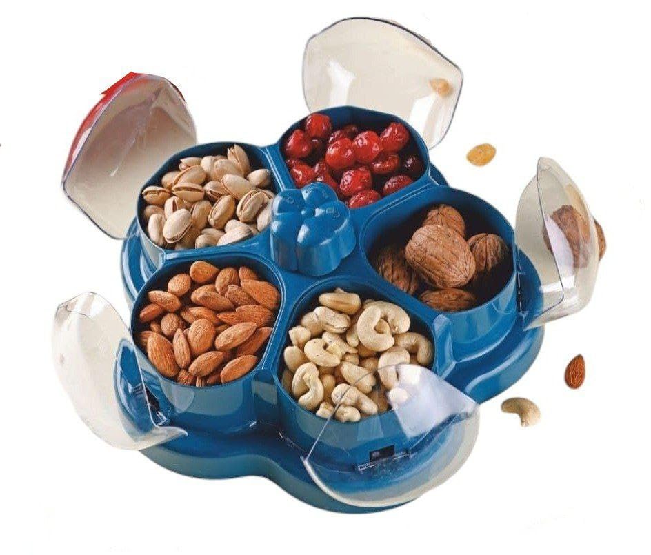 Dry Fruit Storage Box With Easy Open Lid - Lotus Design 5 Compartment Snack Container