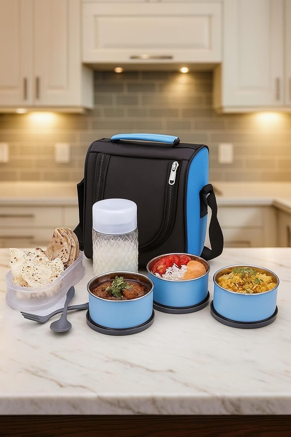 Stainless Steel Lunch Box Set of 5 with Bag (Capacities - 50ml, 225ml, 375ml, 550ml, 375ml)
