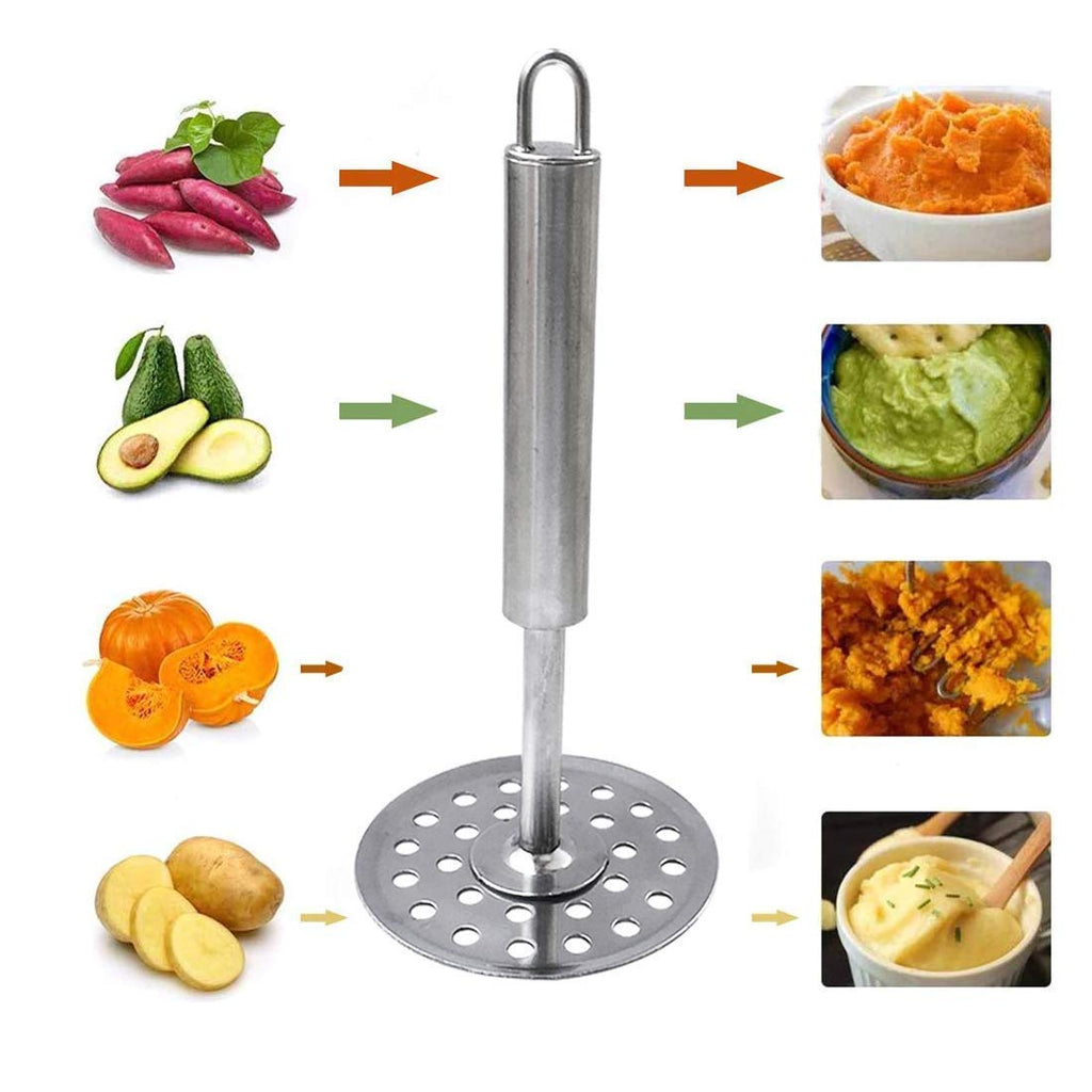 Stainless Steel Potato Masher for Kitchen Pav Bhaji Masher with Round Perforated Plate