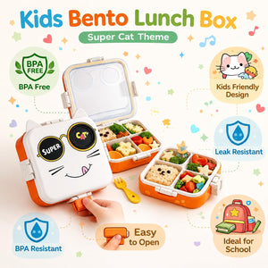 Kids Cat Design Lunch Box with Airtight Lock Lid – BPA Free Plastic Tiffin Box