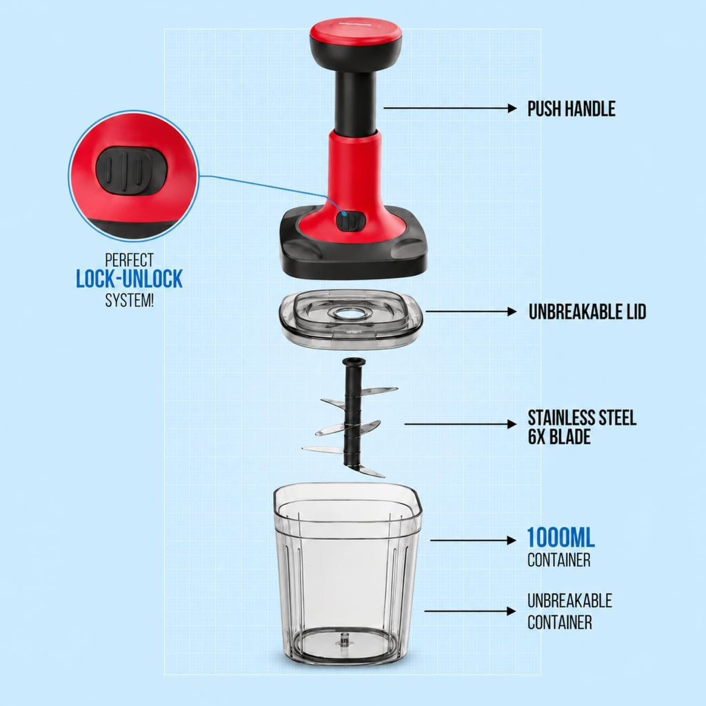 Manual Hand Press Vegetable Chopper For Kitchen Use With Stainless Steel Blades