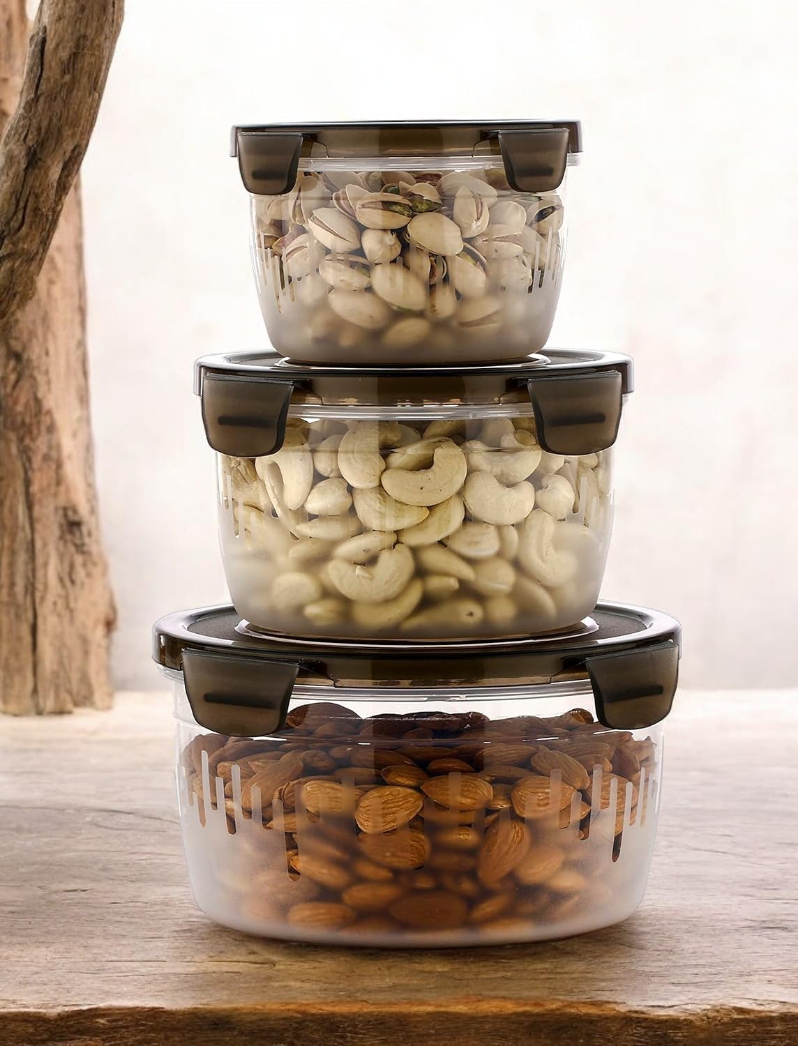 3 Piece Airtight Storage Container | Round Food Container Box With Tick Tock Lid