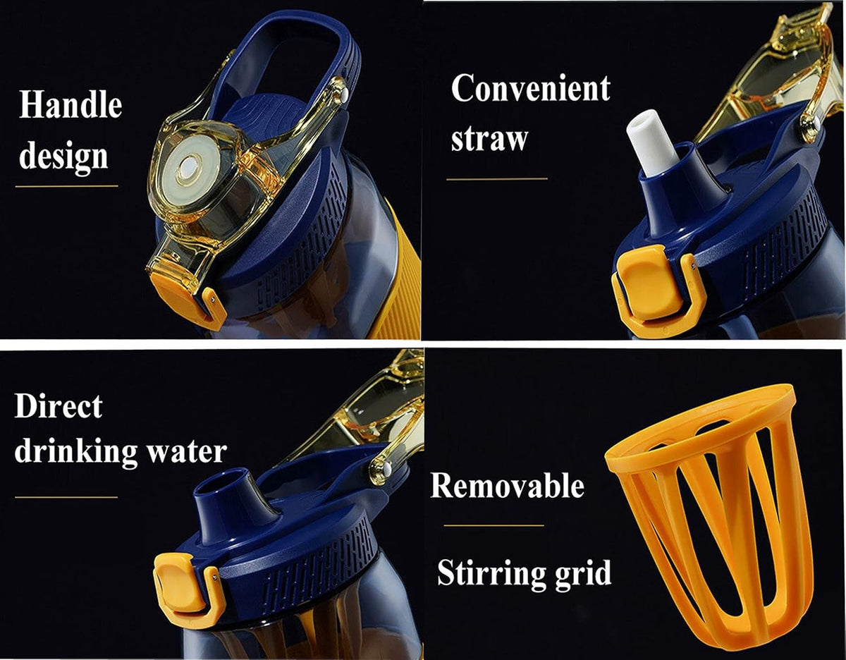 1600 ml Water Bottle with Straw and Fruit Infuser, Blue