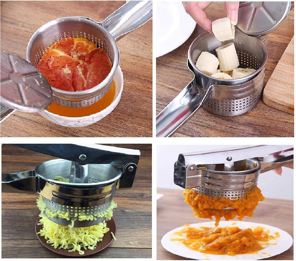 Stainless Steel Potato Ricer & Fruit Juicer - Heavy Duty Hand Press Masher