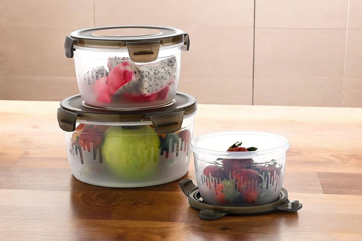 3 Piece Airtight Storage Container | Round Food Container Box With Tick Tock Lid